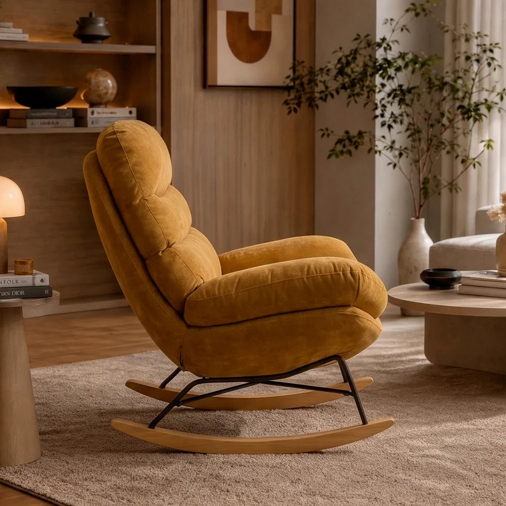 Wide-seat chenille cocoon rocking chair – product view 2