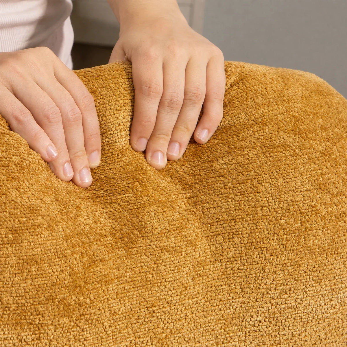 Wide-seat chenille cocoon rocking chair – product view 4