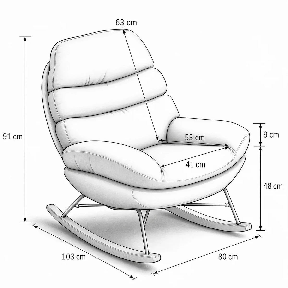 Wide-seat chenille cocoon rocking chair – product view 6