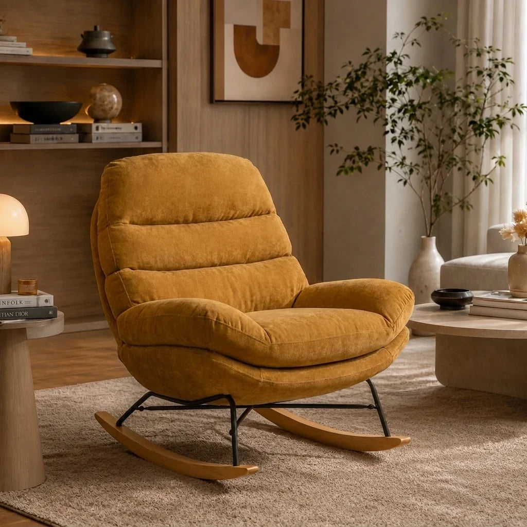 Wide-seat chenille cocoon rocking chair – product view