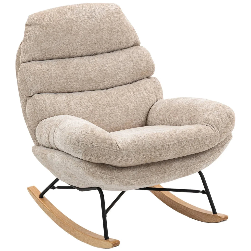 Wide-seat chenille cocoon rocking chair – Linen Beige