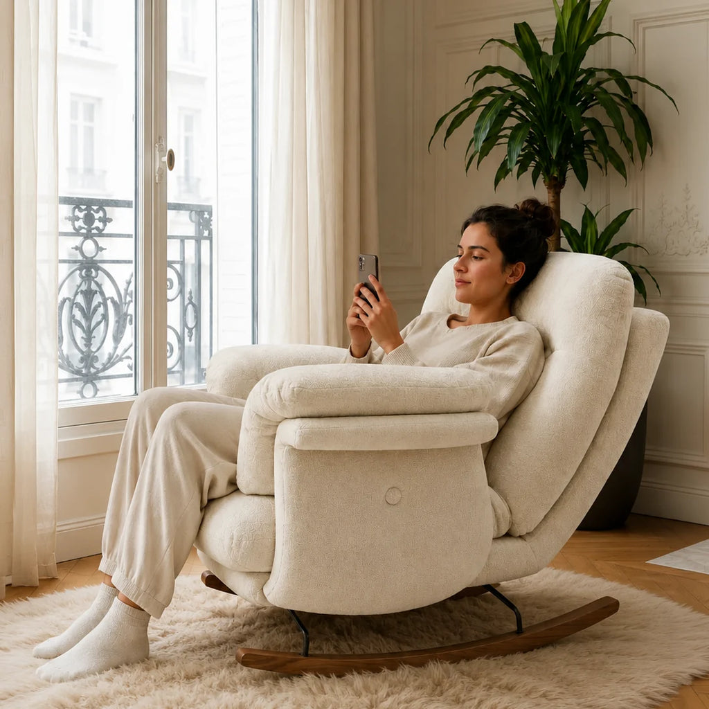 Oversized chenille reclining rocking chair – product view