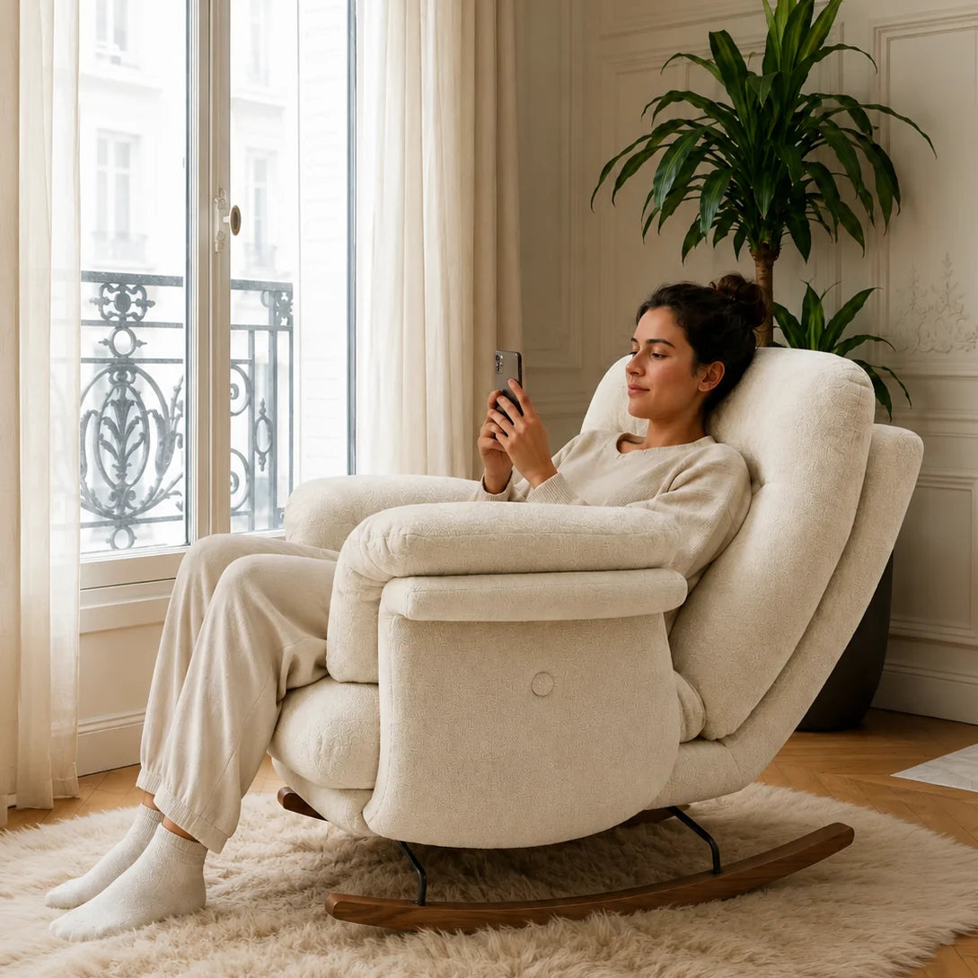 Oversized chenille reclining rocking chair – product view