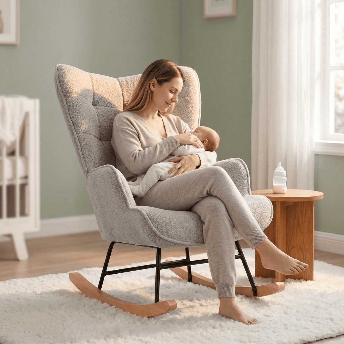 Ultra-soft teddy rocking chair – Grey