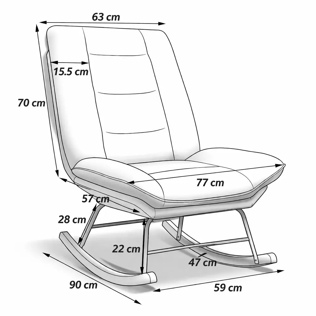 Beige linen reclining rocking chair – dimensions