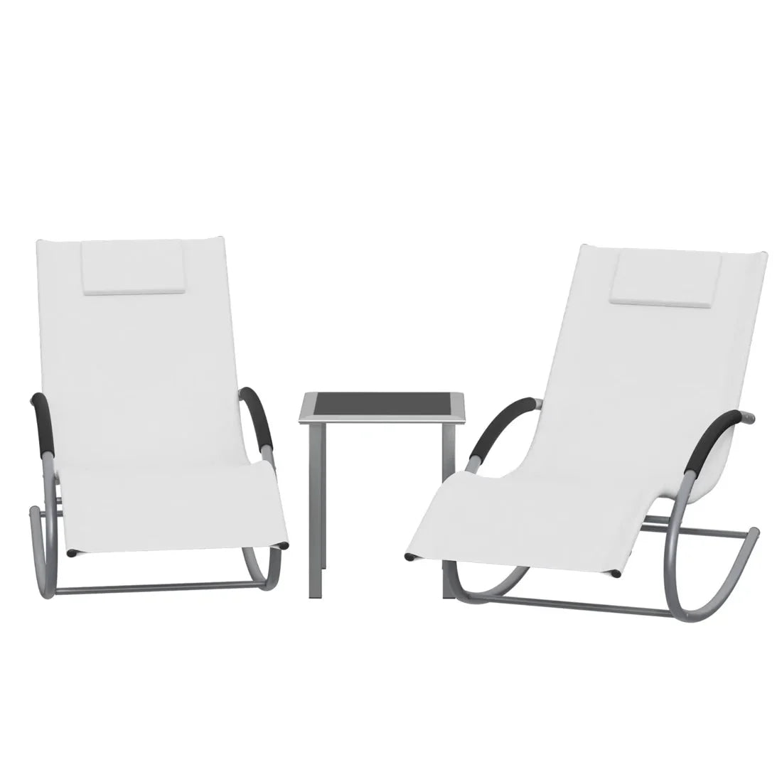 Outdoor rocking sun lounger set – Ivory