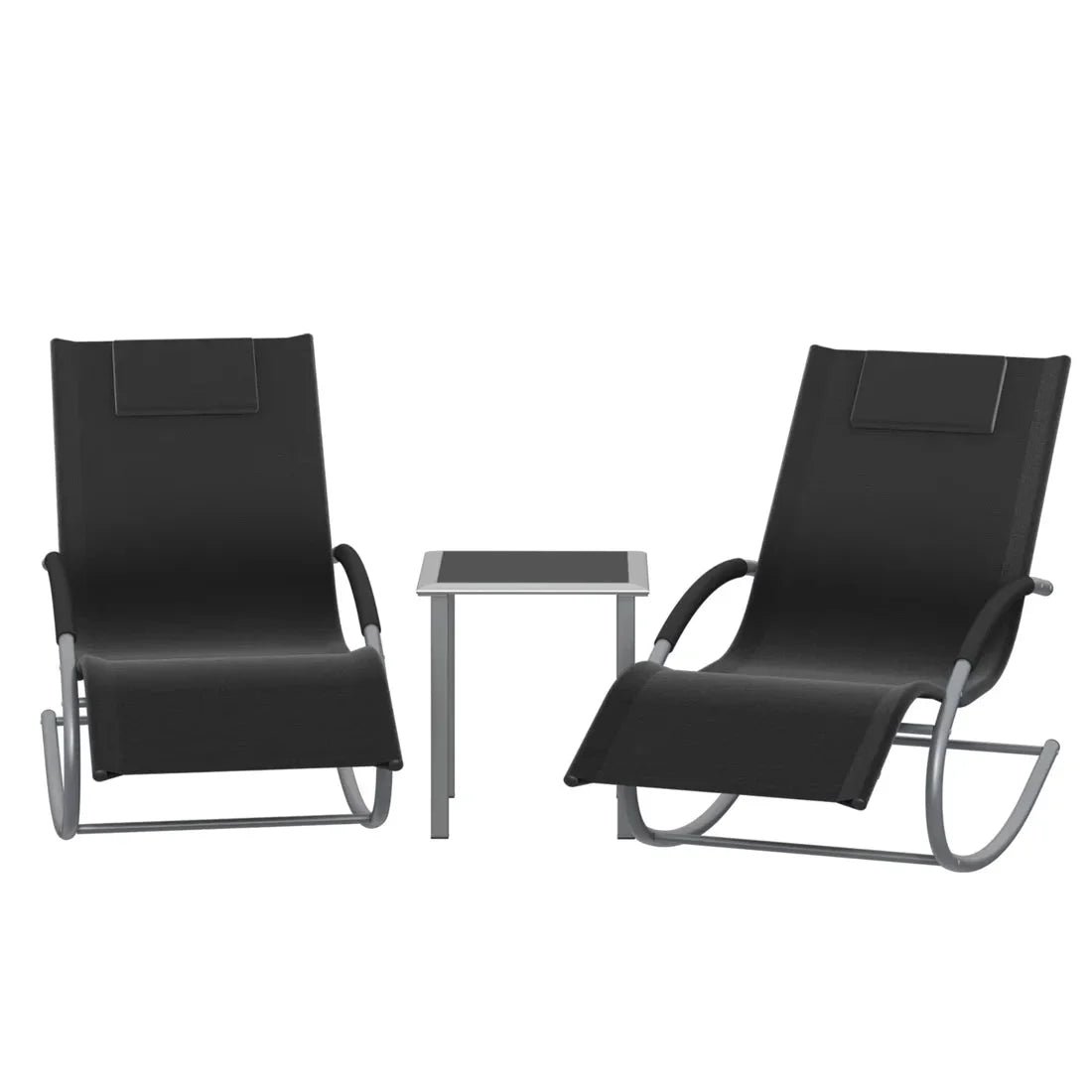 Outdoor rocking sun lounger set – Black