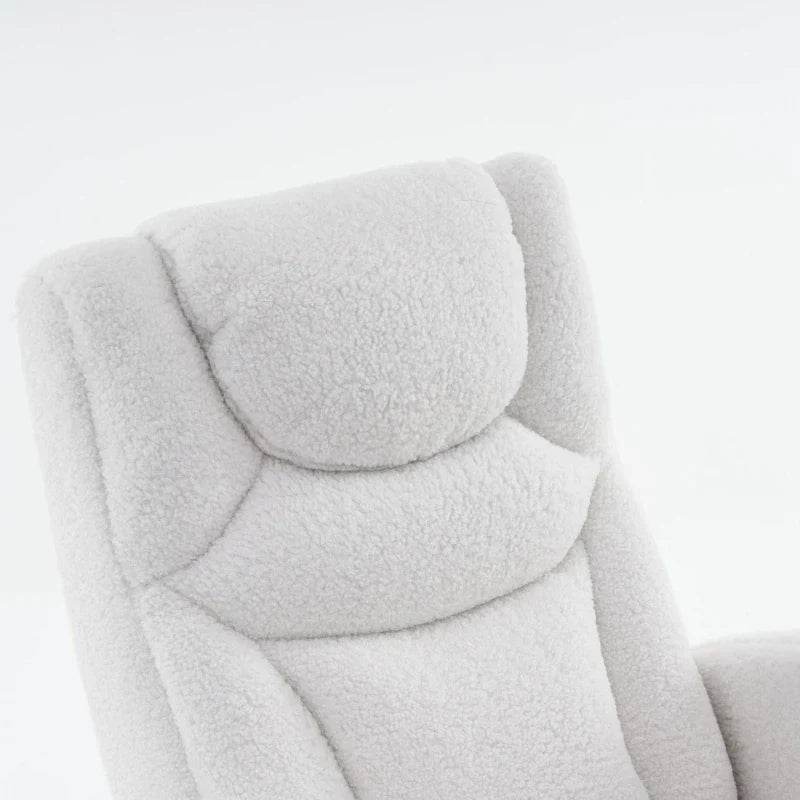 White teddy nursing rocking chair with footrest – close-up detail