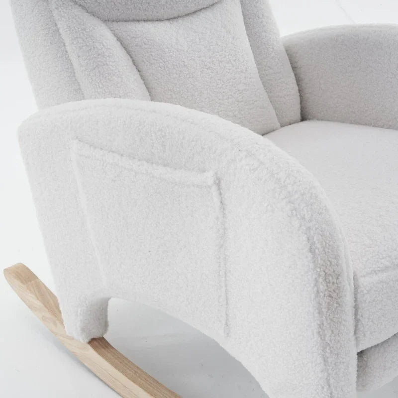 White teddy nursing rocking chair with footrest – close-up detail 2