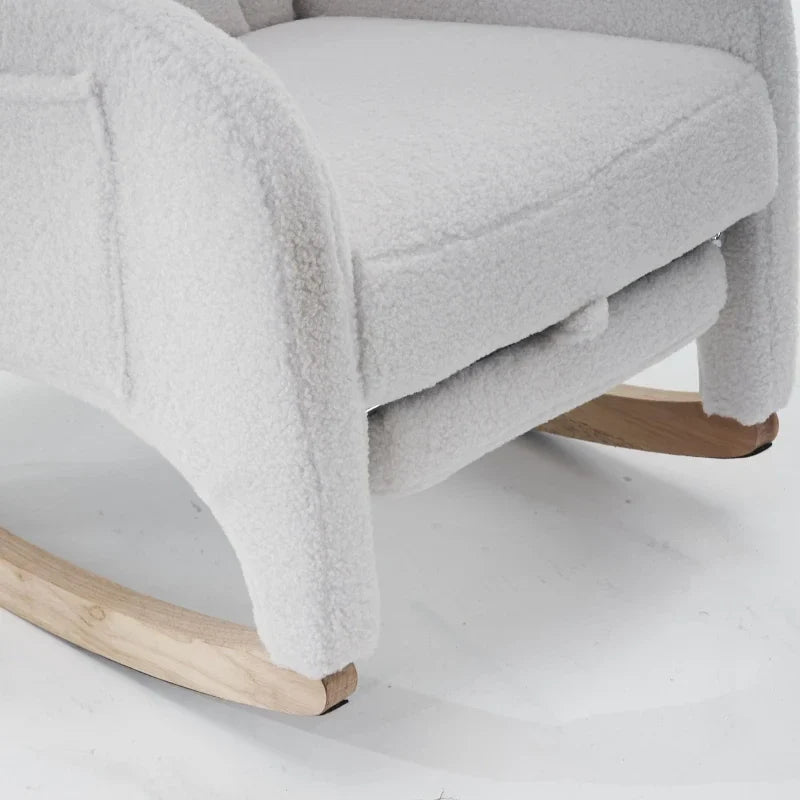 White teddy nursing rocking chair with footrest – close-up detail 3