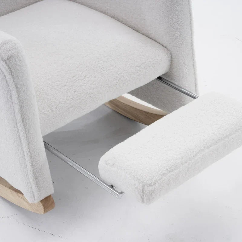 White teddy nursing rocking chair with footrest – close-up detail 4