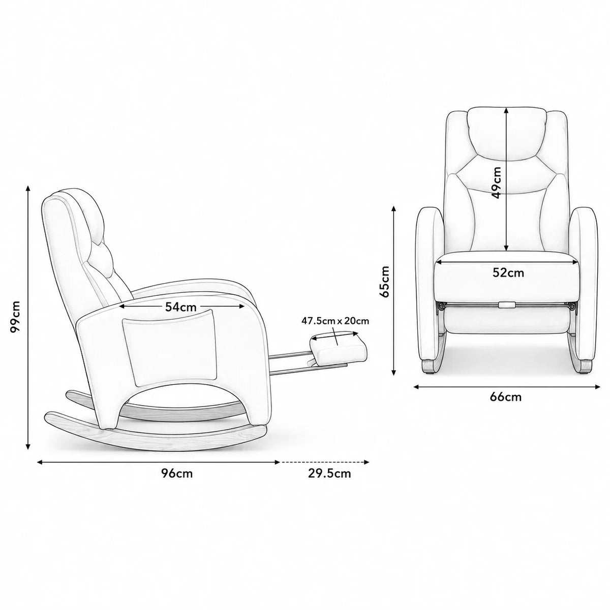 White teddy nursing rocking chair with footrest – product view 3