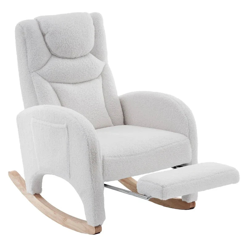 White teddy nursing rocking chair with footrest – product view 2
