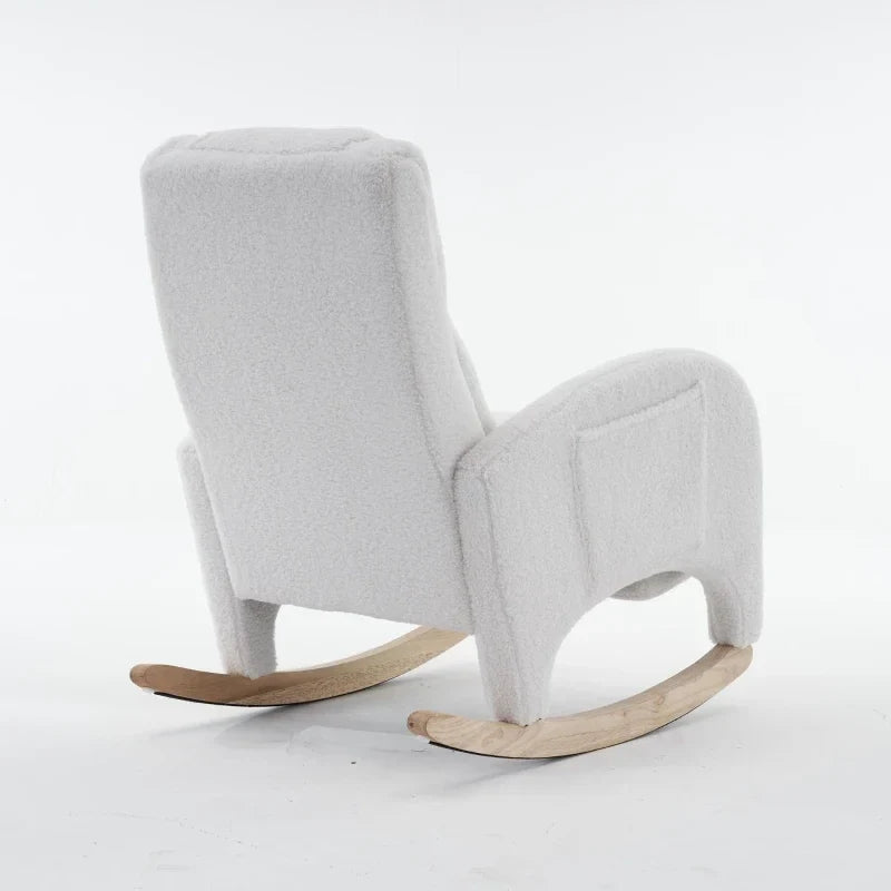 White teddy nursing rocking chair with footrest – back view