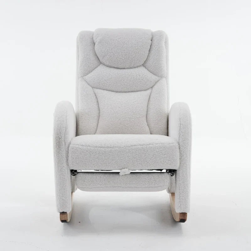 White teddy nursing rocking chair with footrest – front view