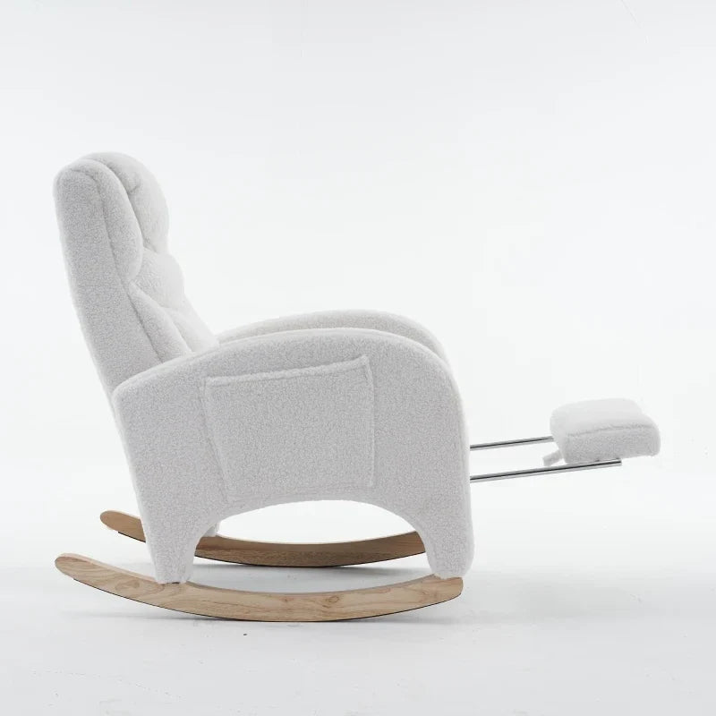 White teddy nursing rocking chair with footrest – side view