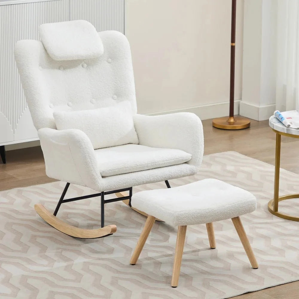 Cream teddy nursing rocking chair – back view