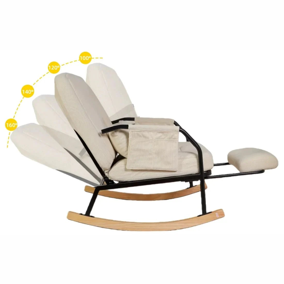 4-position reclining corduroy rocking chair – three-quarter view
