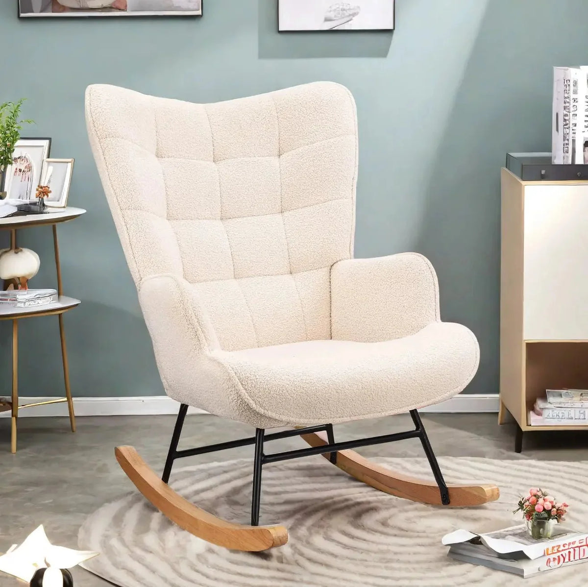 Ultra-soft teddy rocking chair – Ivory