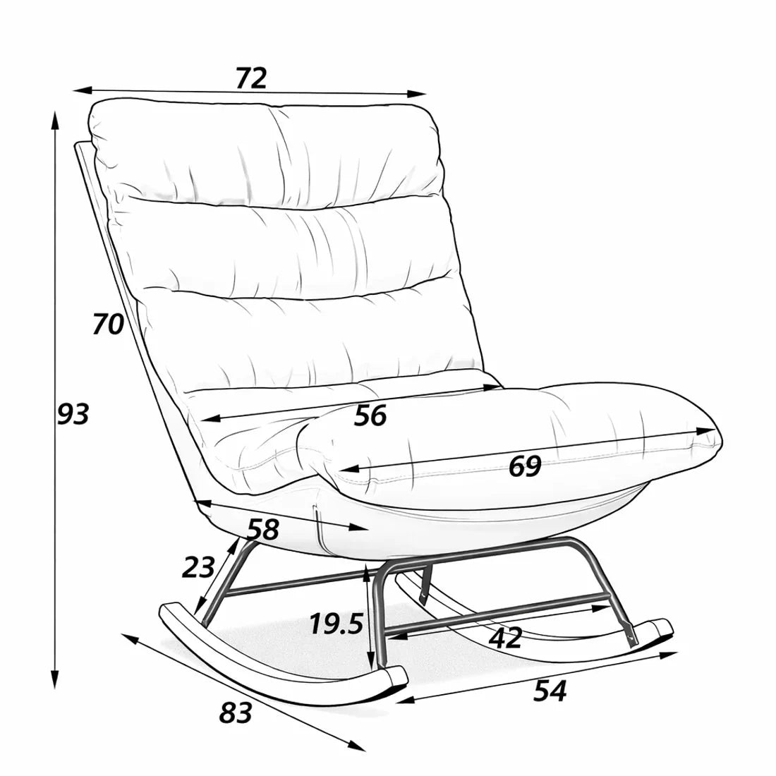 Beige padded cocoon rocking chair – dimensions
