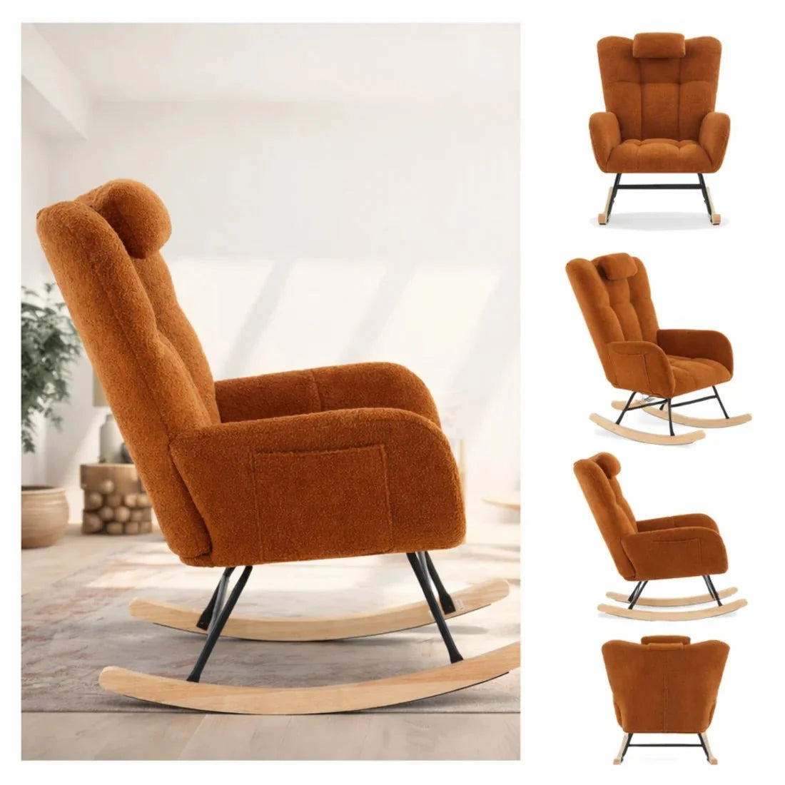 Wingback teddy rocking chair – product view 3