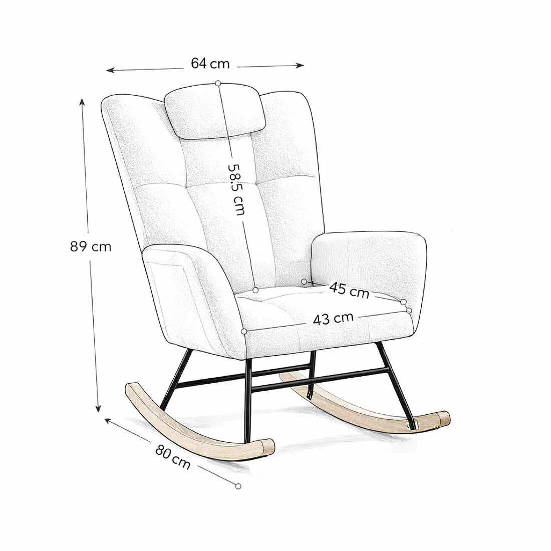 Wingback teddy rocking chair – product view 6