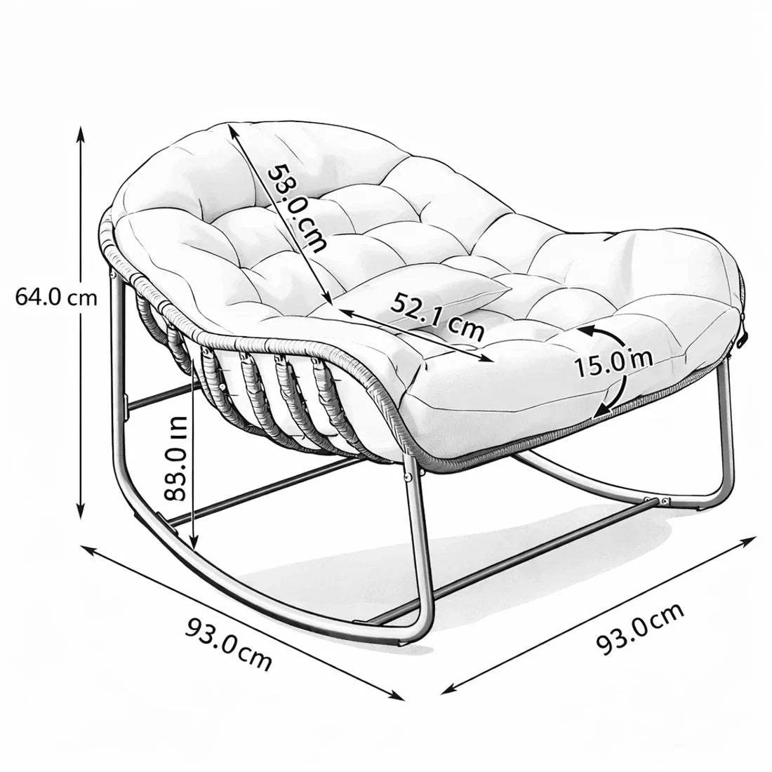 Oversized rattan egg rocking chair – product view 3