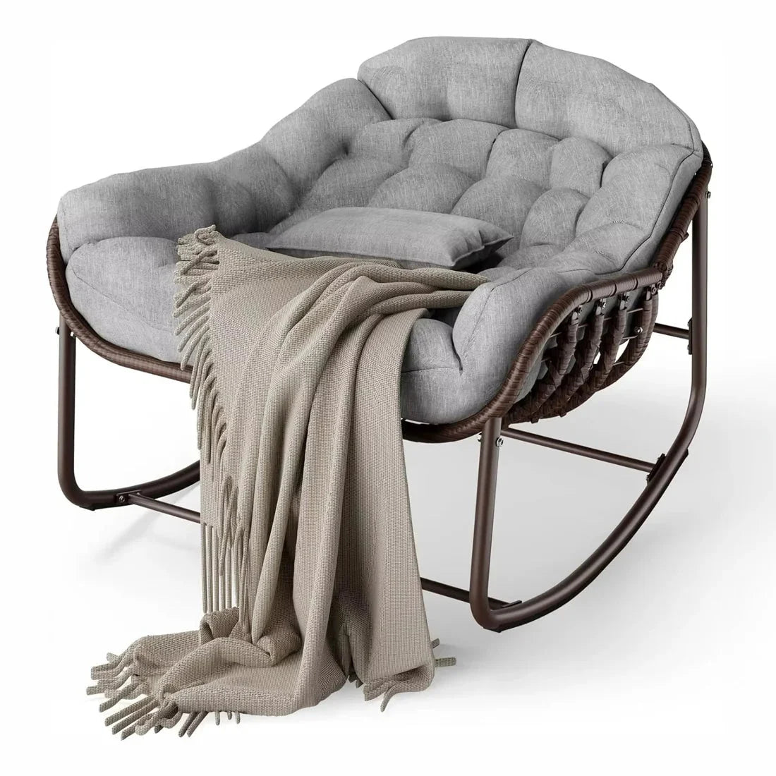 Oversized rattan egg rocking chair – Grey