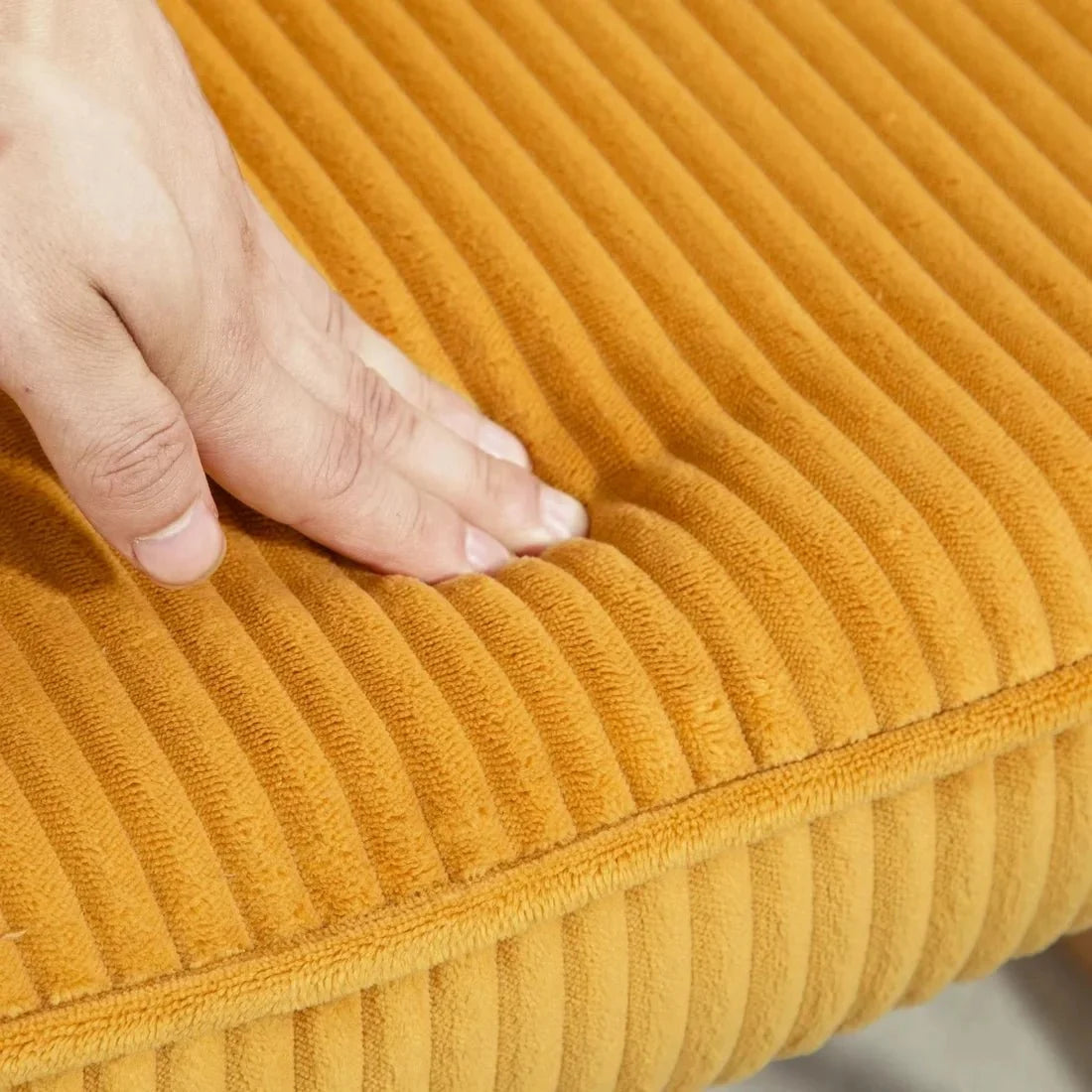 Yellow cord fabric rocking chair – close-up detail
