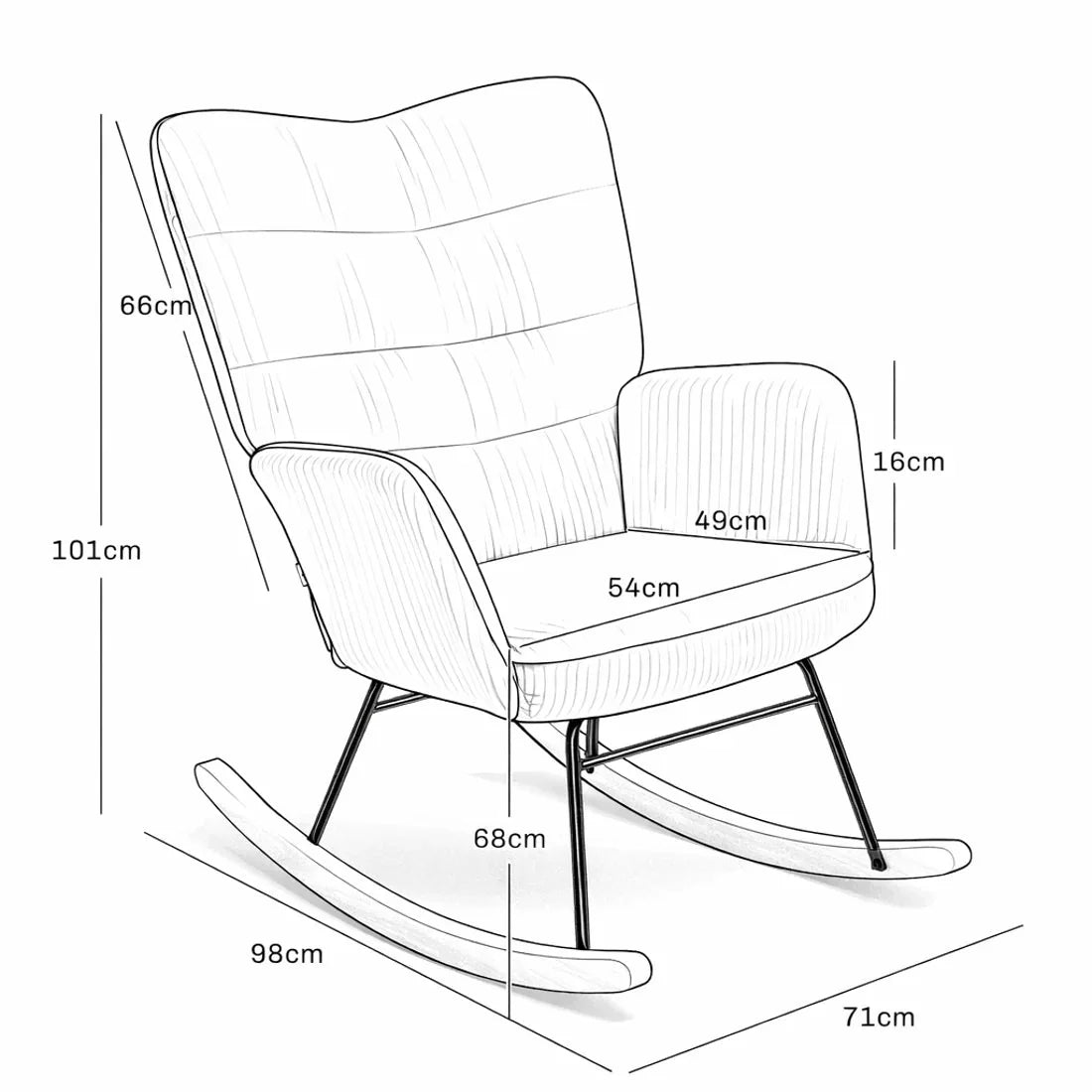 Yellow cord fabric rocking chair – close-up detail 3