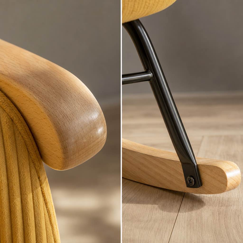 Yellow cord fabric rocking chair – close-up detail 2