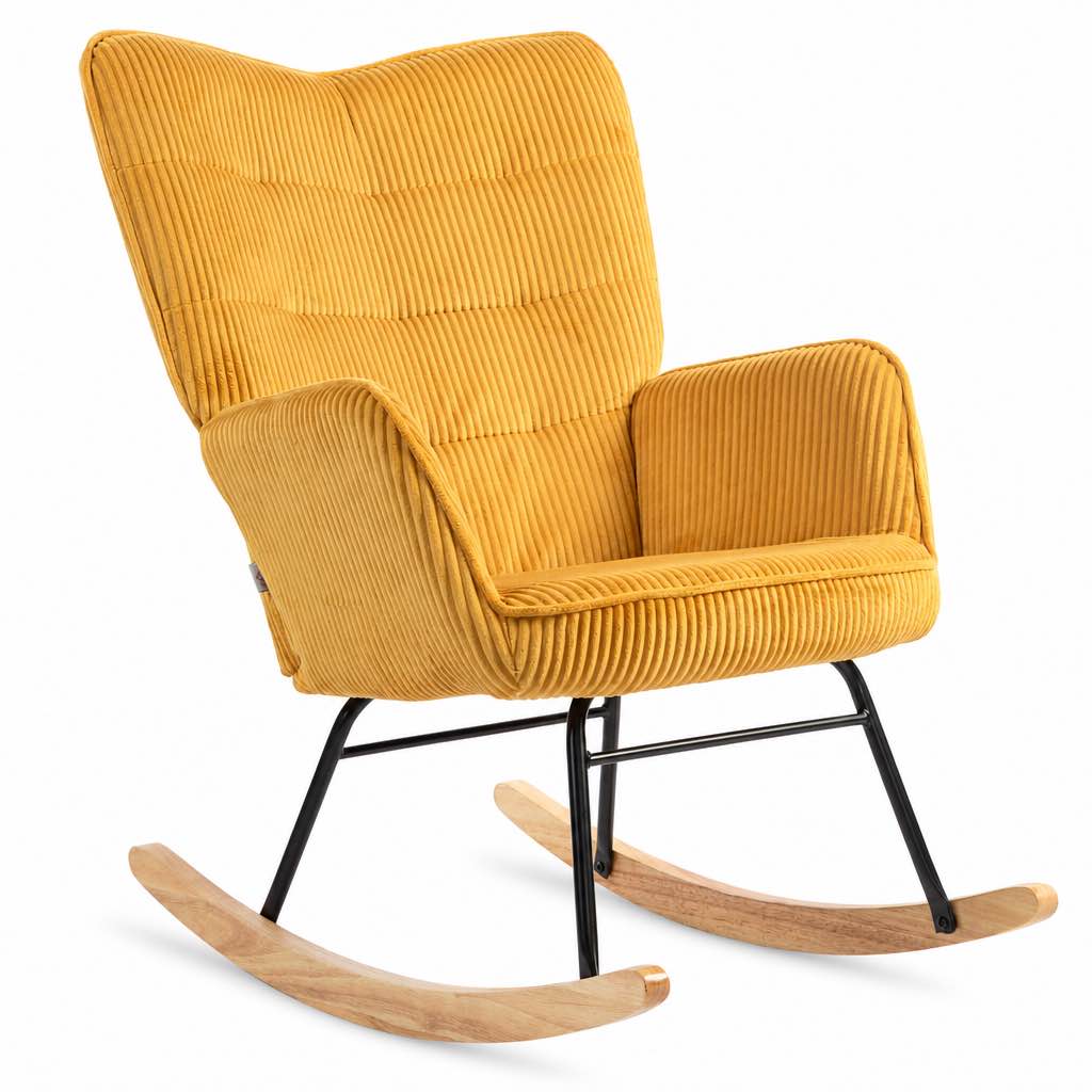 Yellow cord fabric rocking chair – product view