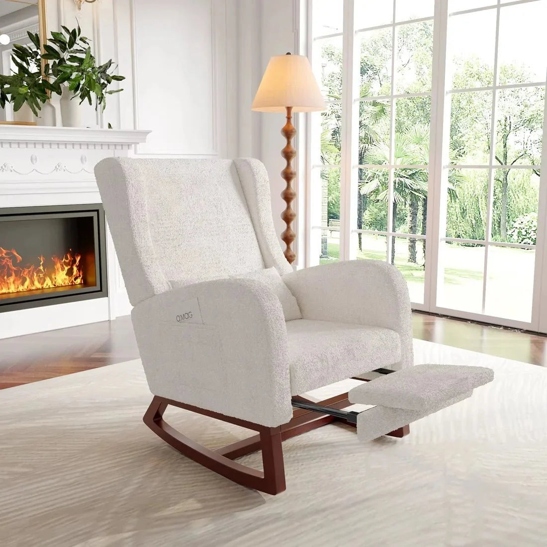 Ivory teddy rocking chair with footrest – product view