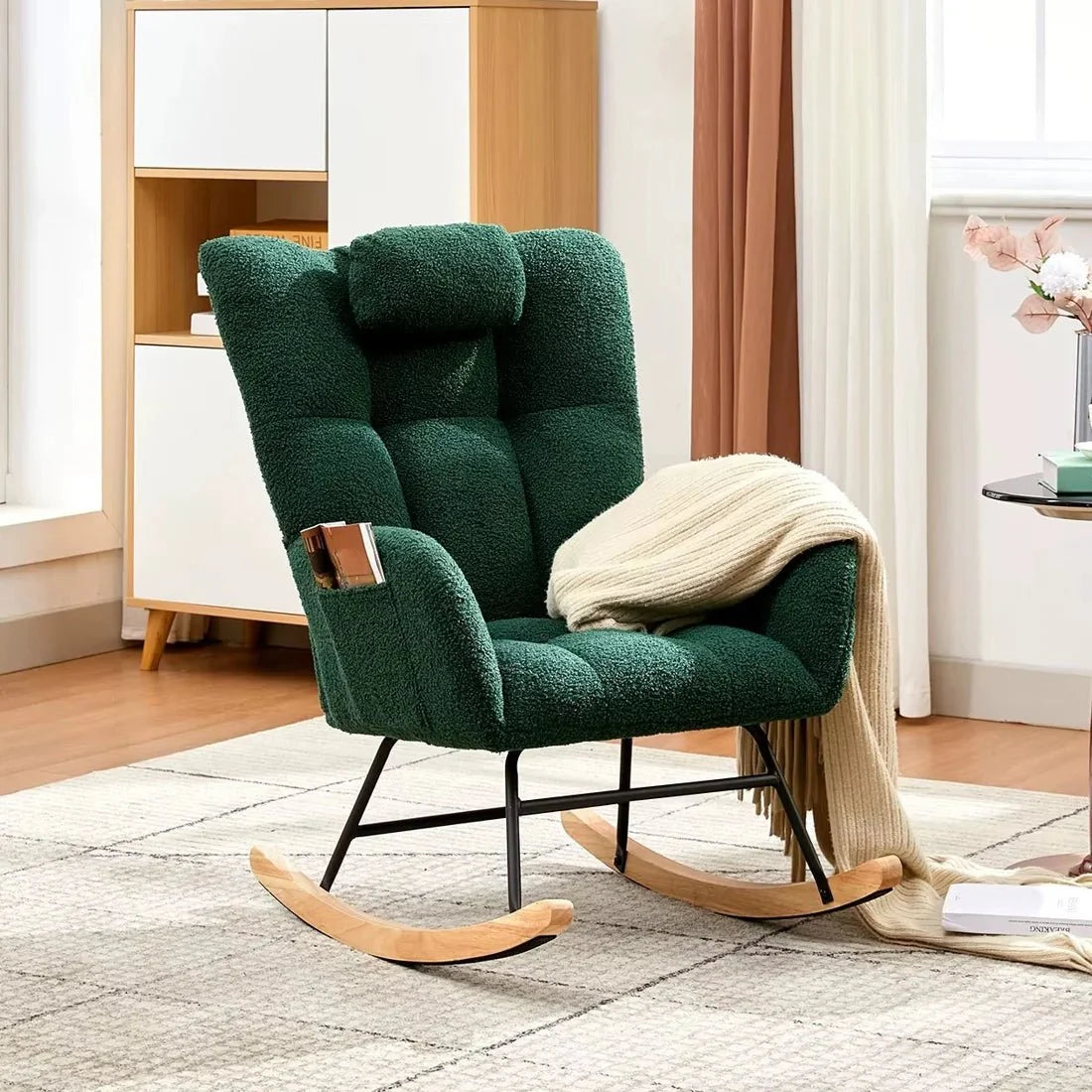 Wingback teddy rocking chair – Dark Green