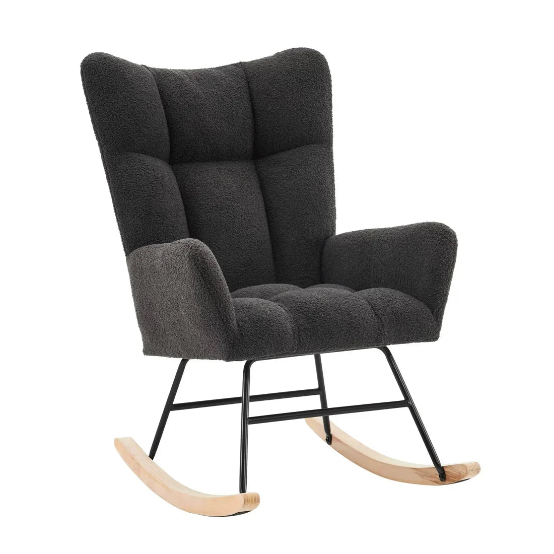 Scandinavian bouclé wingback rocking chair – Black