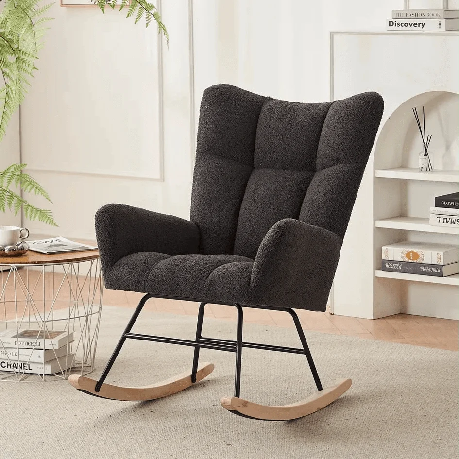 Scandinavian bouclé wingback rocking chair – lifestyle setting