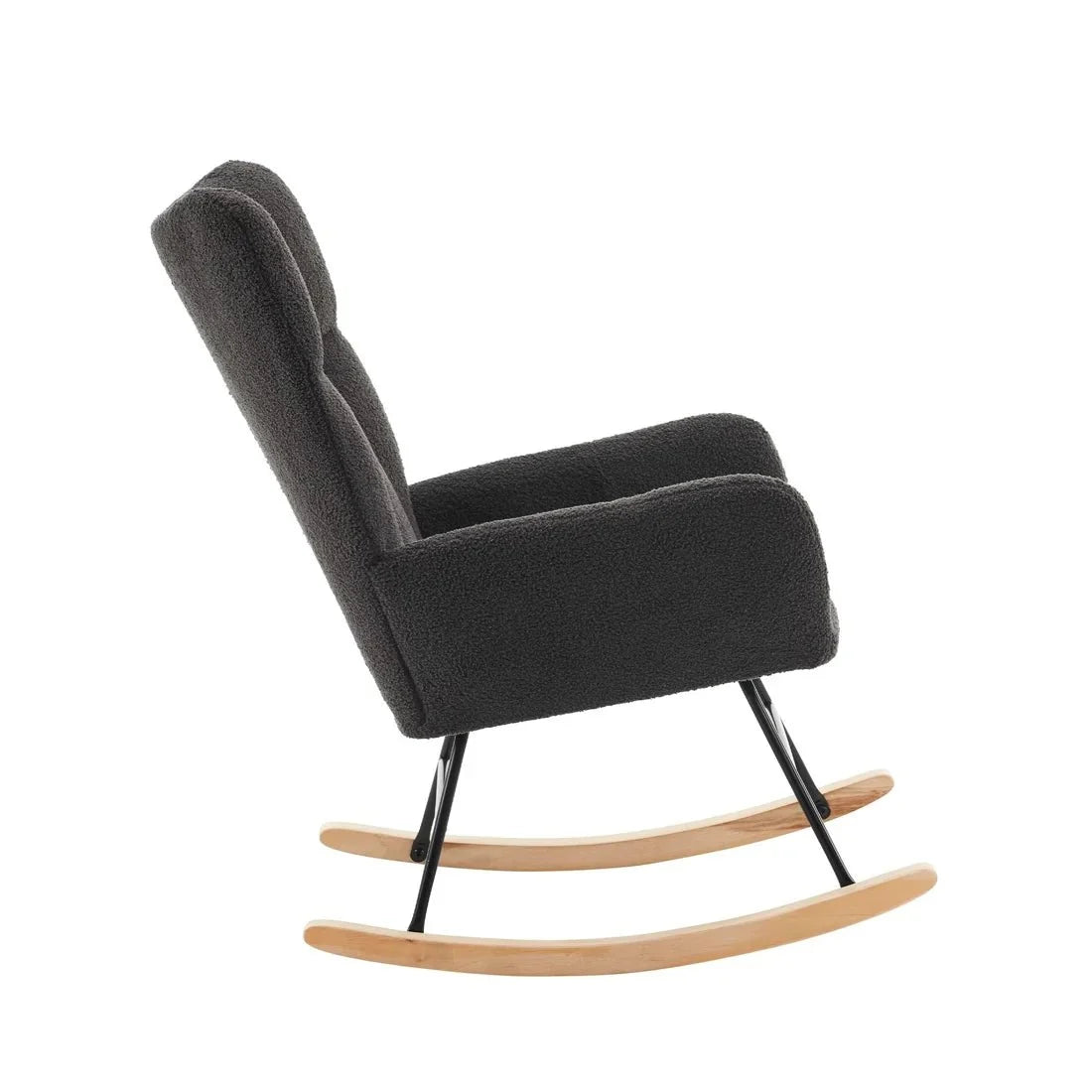Scandinavian bouclé wingback rocking chair – side view