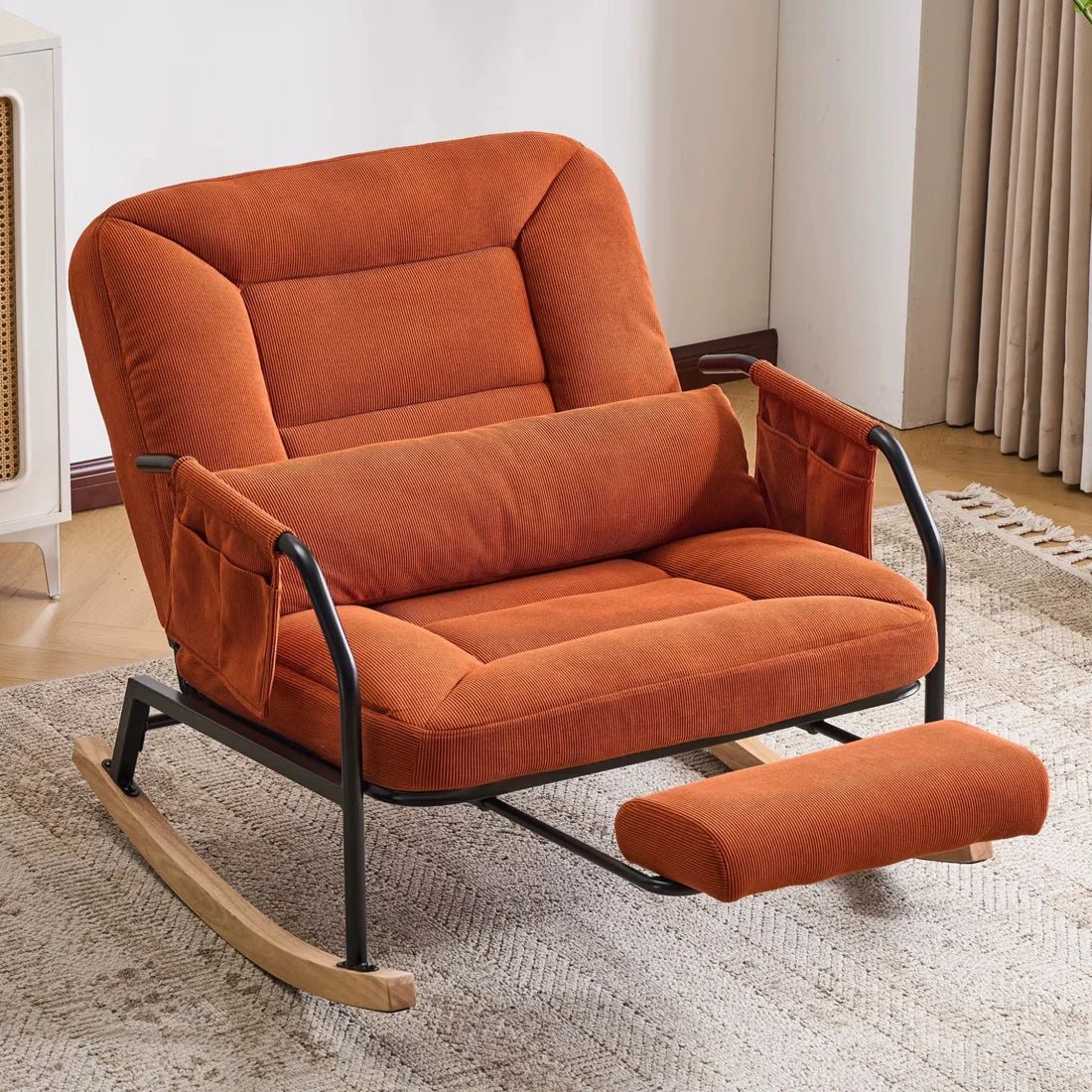 4-position reclining corduroy rocking chair – Terracotta Orange