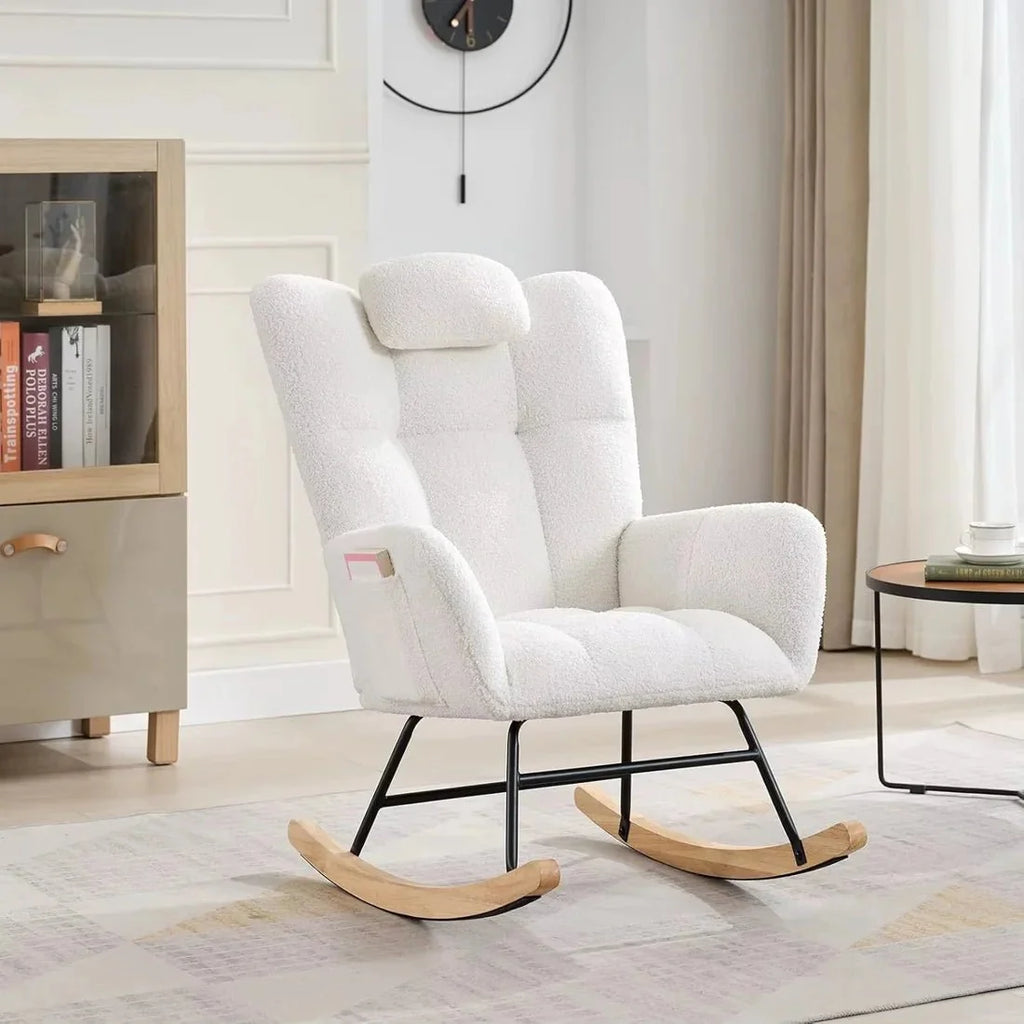 Wingback teddy rocking chair – White