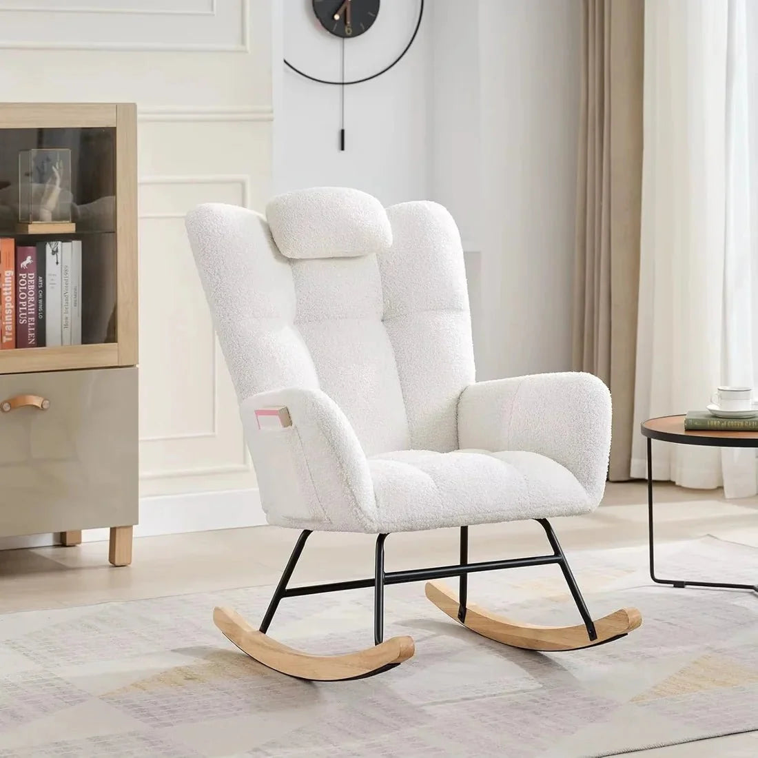Wingback teddy rocking chair – White