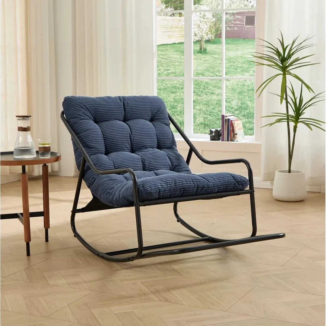 Tufted corduroy lounge rocking chair – Blue