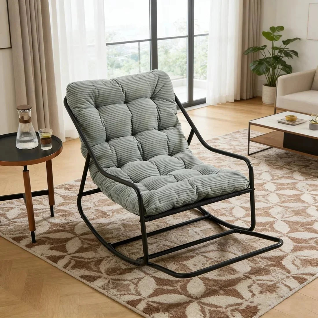 Tufted corduroy lounge rocking chair – Sage Green