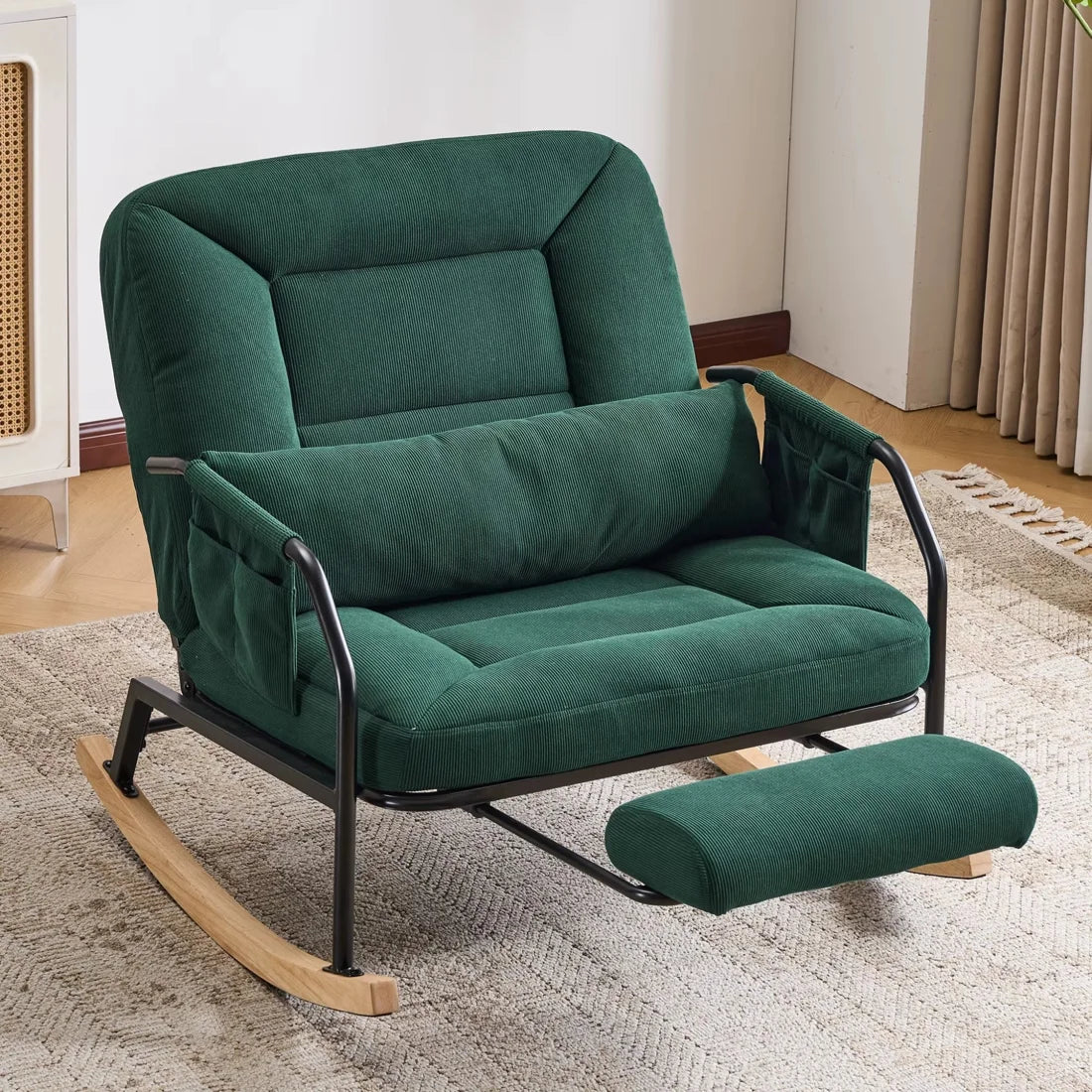 4-position reclining corduroy rocking chair – Sage Green