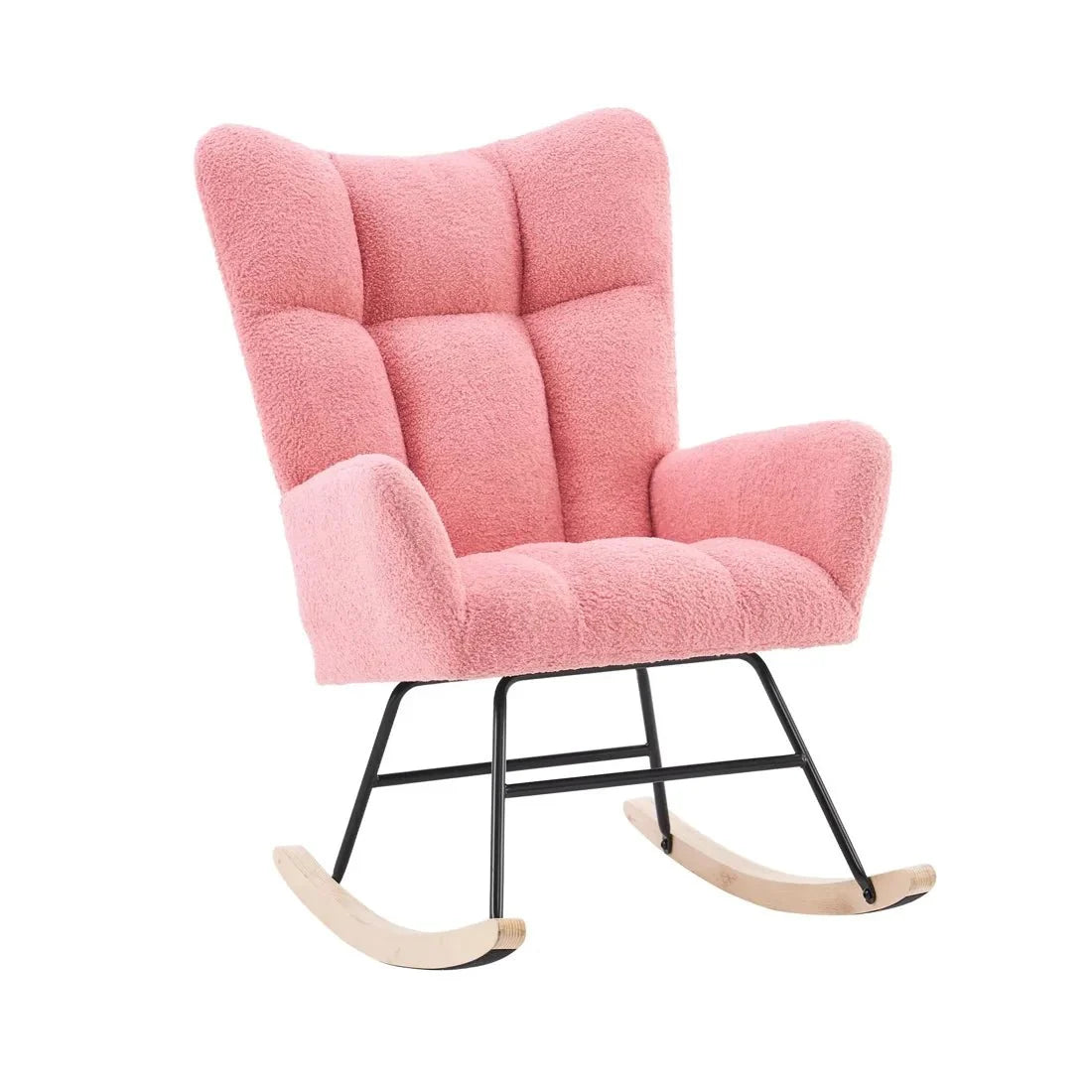 Scandinavian bouclé wingback rocking chair – Pink