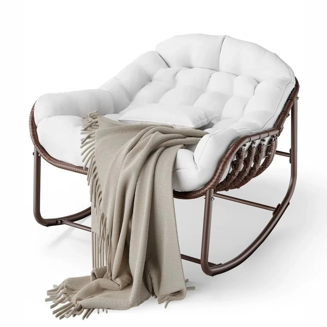 Oversized rattan egg rocking chair – Ivory
