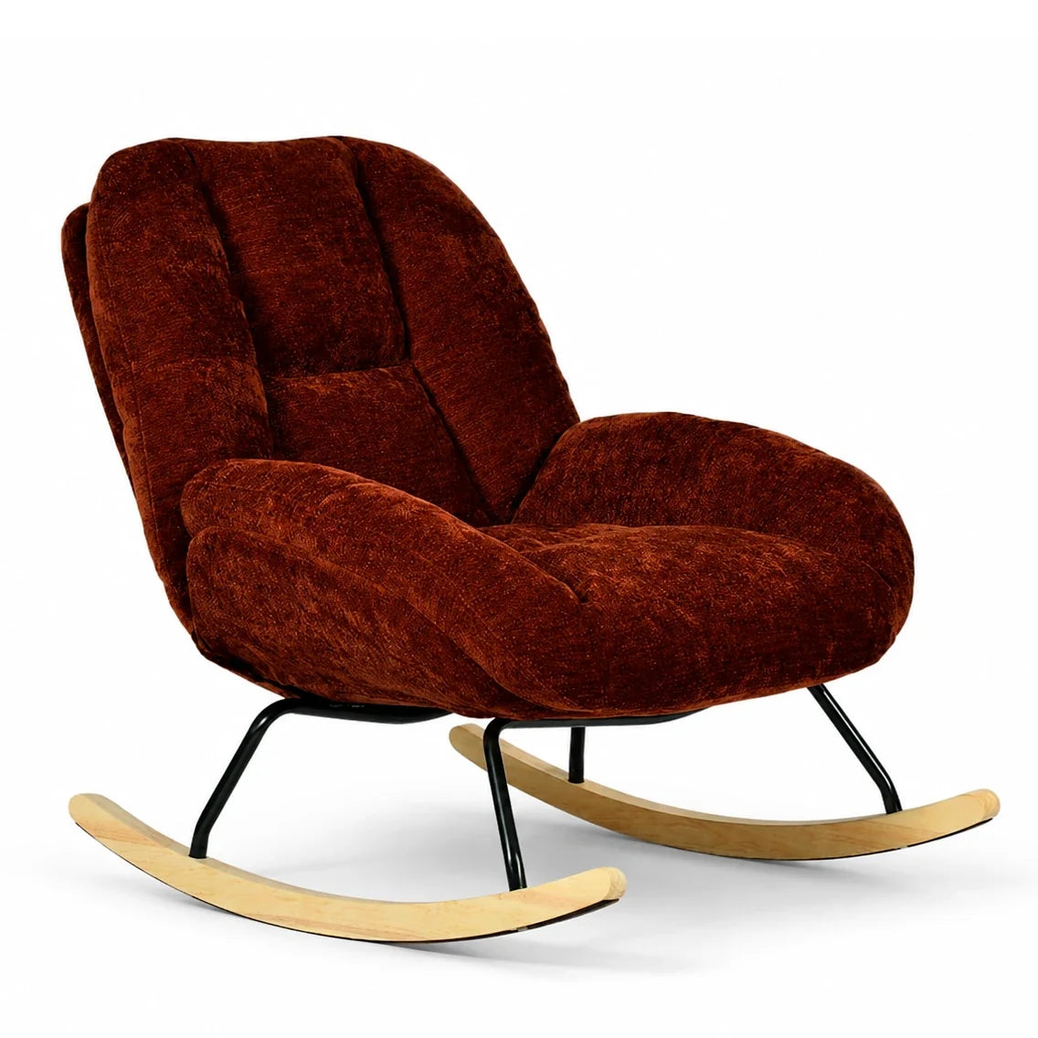 Terracotta red Scandinavian chenille rocking chair – product view 3