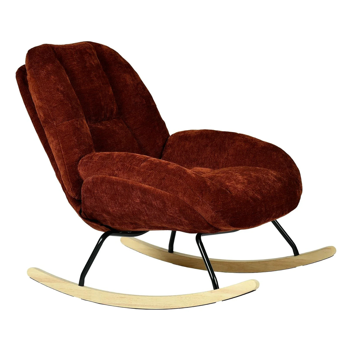 Terracotta red Scandinavian chenille rocking chair – product view 2
