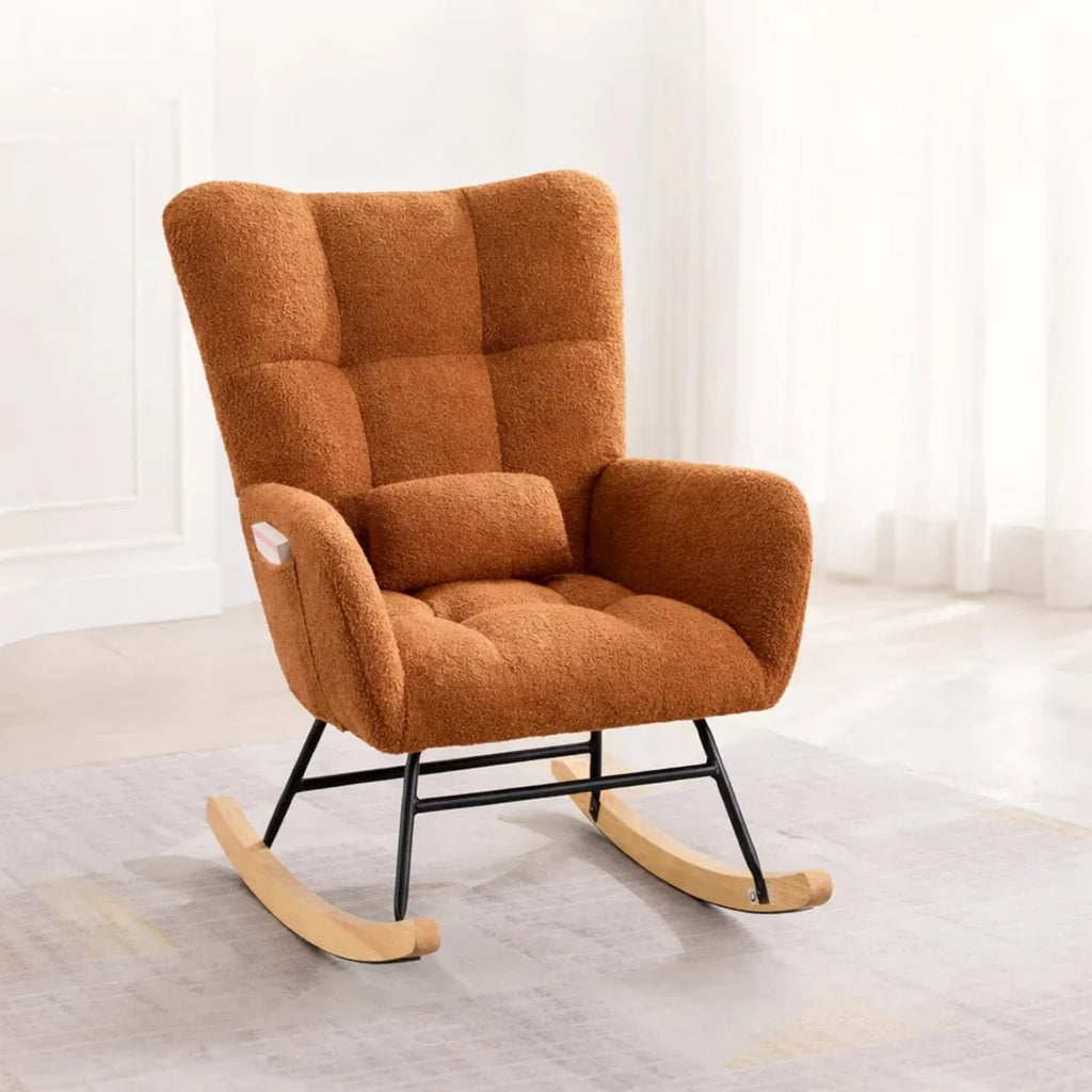 Wingback teddy rocking chair – Camel