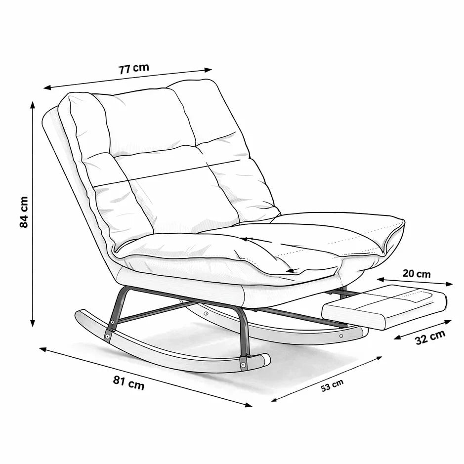 Reclining corduroy rocking chair with footrest – product view 3