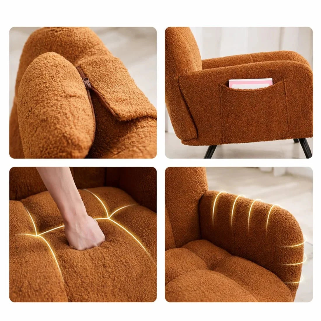 Wingback teddy rocking chair – close-up detail